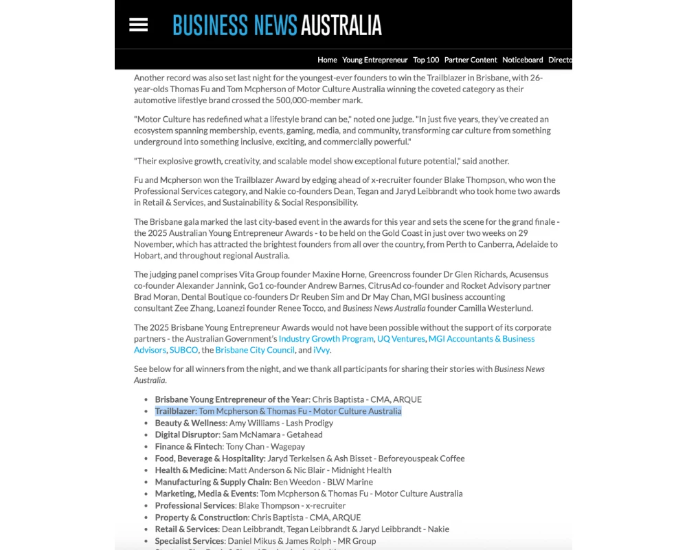 Brisbane Young Entrepreneur Award 2025